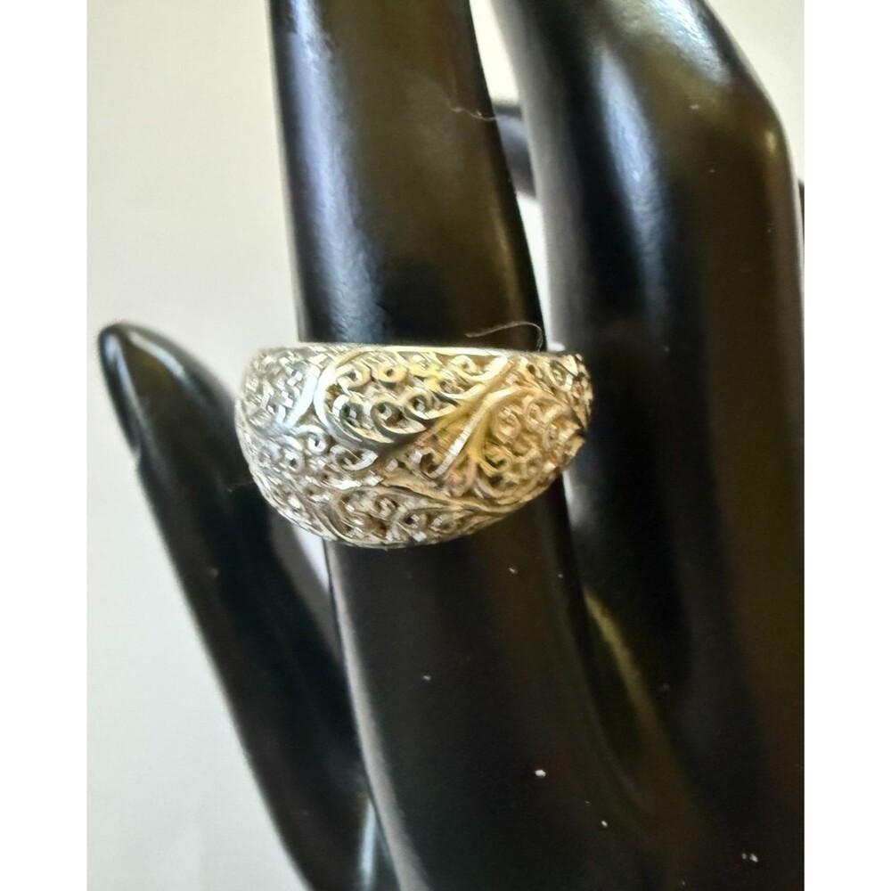 Vintage Sterling Silver Ornate Scroll Dome Statement Ring - Stamped CW Size 7.5